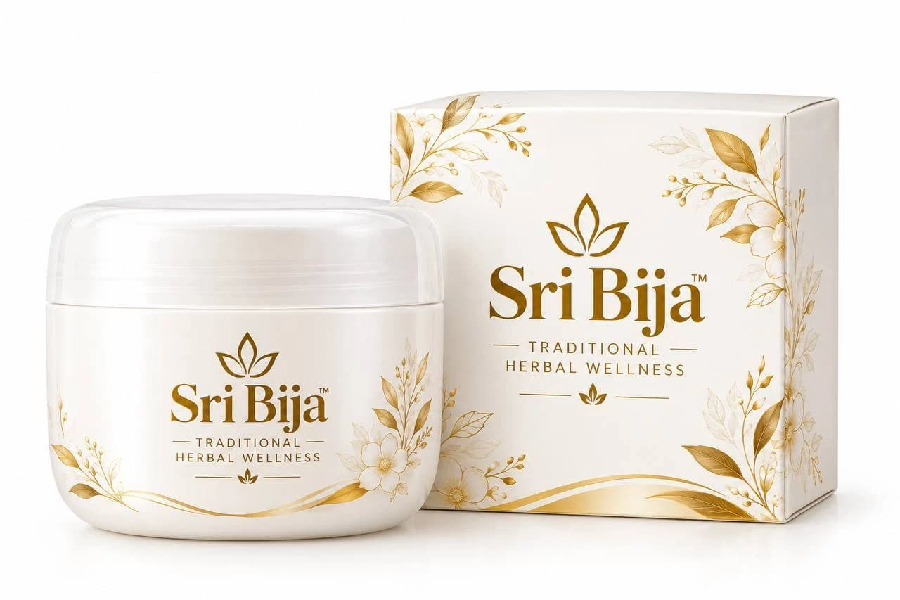White Sri Bija jar and matching box with gold botanical artwork